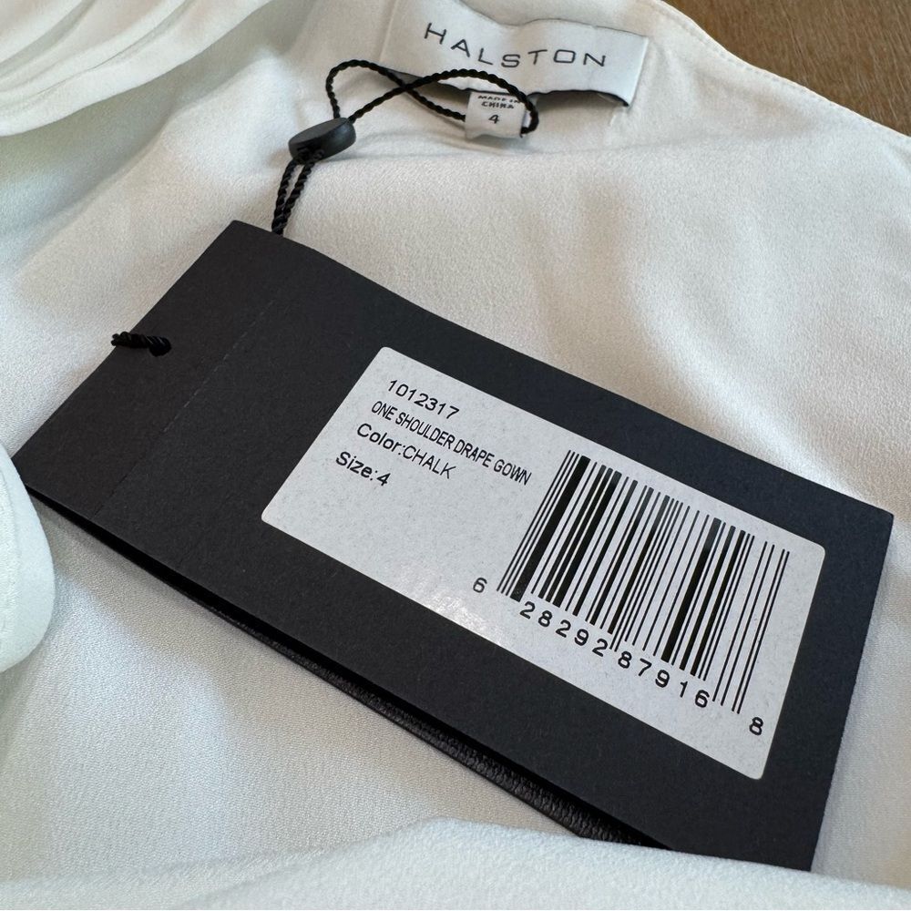 Halston Draped Maxi Dress White‎ Crepe One Shoulder Gown $553 new - Picture 6 of 14